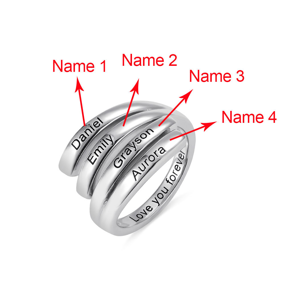 Personalized 4 Names Sunbird Ring in Silver
