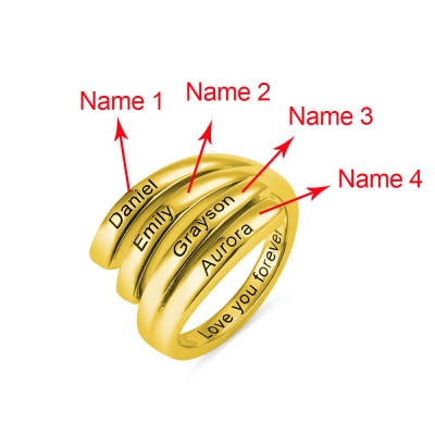 Personalized 4 Names Sunbird Ring in Gold
