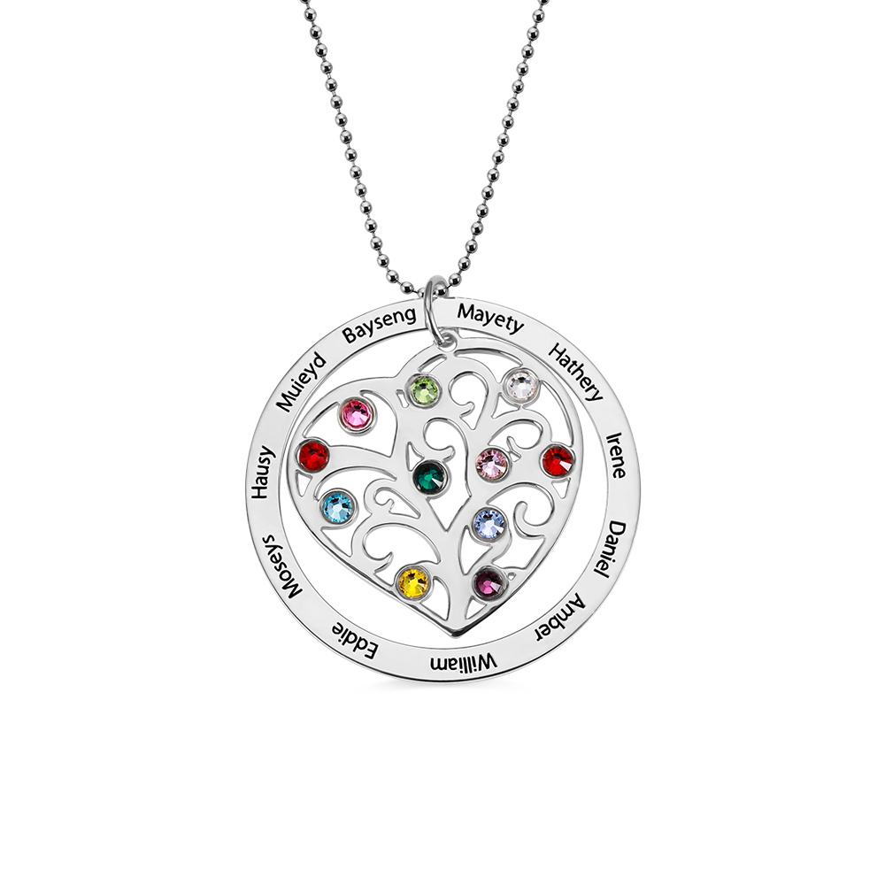 Personalized Family Tree Birthstone Necklace Stainless Steel