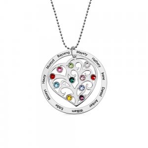 Personalized Family Tree Birthstone Necklace in Silver