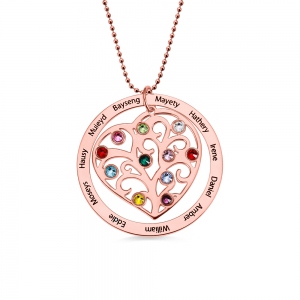Personalised Family Tree Birthstone Necklace in Rose Gold