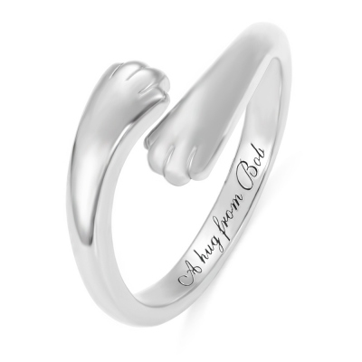 Customized Cat Paw Hug Name Ring In Sterling Sliver