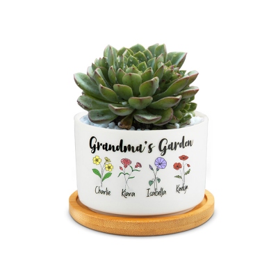 Flower Planter with Custom Birthflower, Succulent Plant Pot Garden Gift for Grandma/Mom