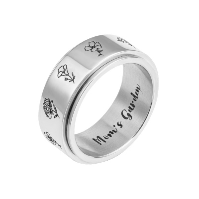Personalized Birth Flower Ring, Stainless Steel Carved Ring with 1-13 Flower, Grandma's Garden Floral Ring Gifts for Women/Mother/Grandma