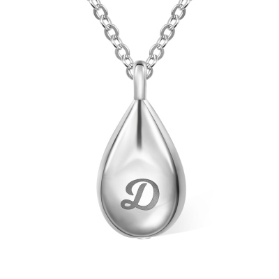 Custom Tiny Teardrop Urn Necklace with Initial, Cremation Urn Jewelry, Stainless Steel/Sterling Silver Necklace, Memorial Gift for Ashes of Human/Pet