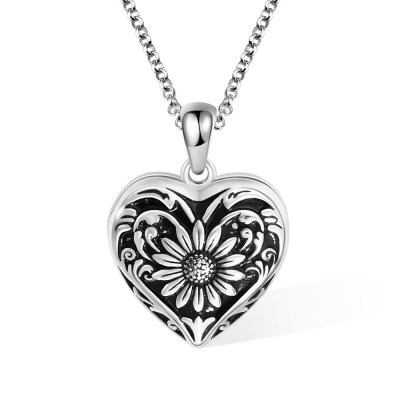 Personalized Heart Locket Necklace, Sunflower Necklace, Photos Locket Necklace, Memorial Necklace, Gift for Ladies/Mom/Grandma/Bride/Girlfriend