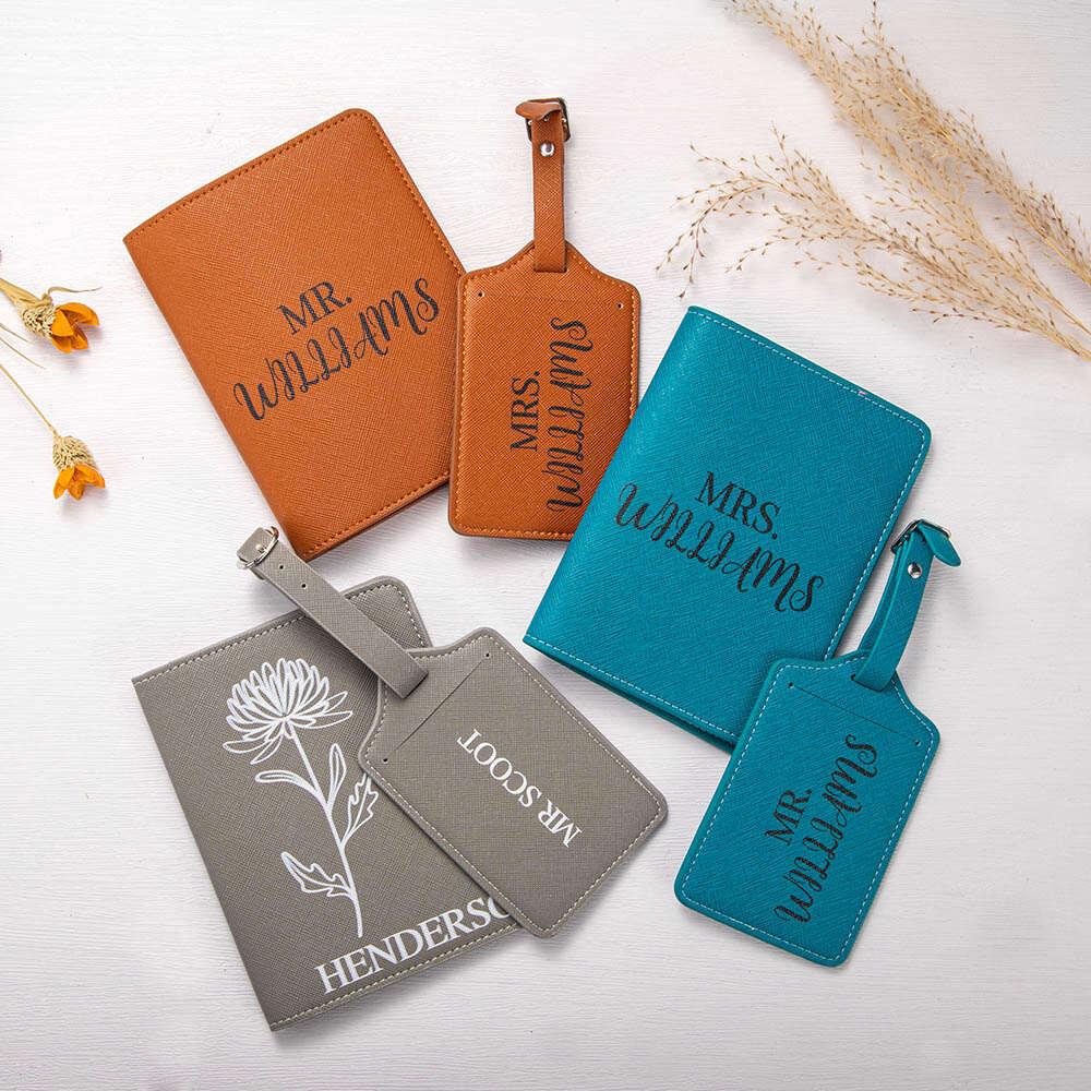 Personalized Birthflower Luggage Tag, Leather Passport Cover, Custom Name Luggage Tag& Passport Cover, Travel Gifts, Gifts for Her/Girlfriend