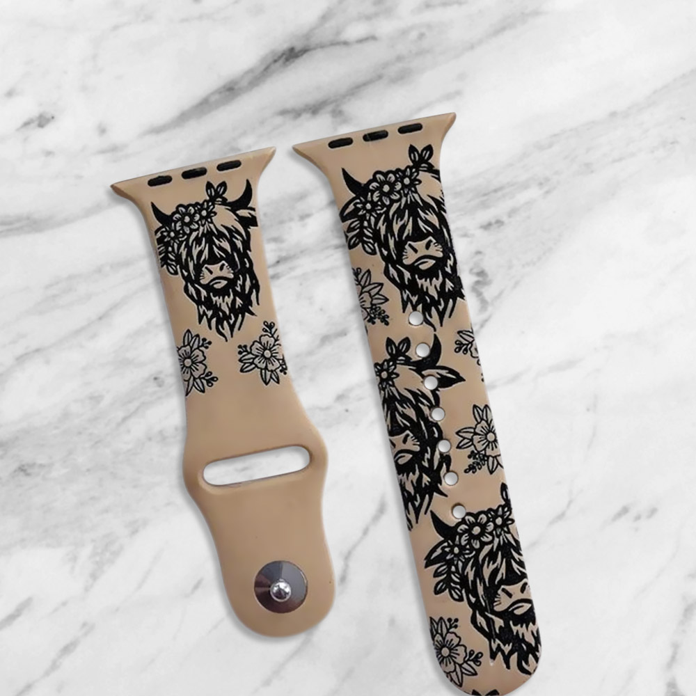 Personalized Highland Cow Watch Band, Highland Cow Silicone Watch Band