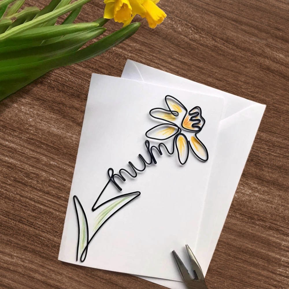 Personalized Wire Flower (Daffodil/Tulip) Mom Birthday Card, Lovely