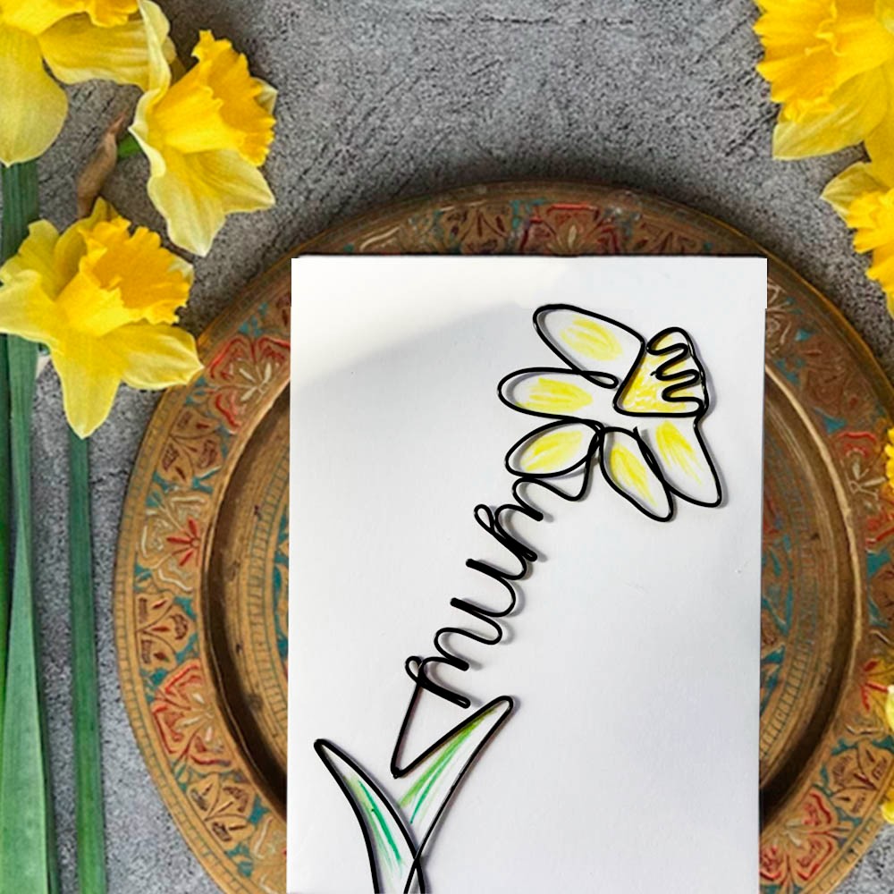 Personalized Wire Flower (Daffodil/Tulip) Mom Birthday Card, Lovely