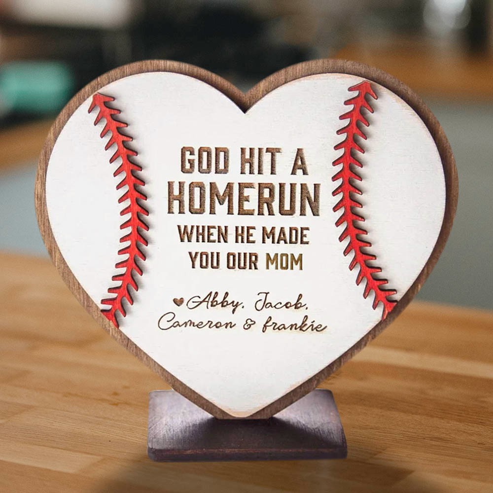 Aangepaste naam honkbal en softbal God sloeg een homerun, houten inspirerende teken, decor van het huis, vaderdagcadeau, cadeau voor honkbal vader | Krijgnaamketting