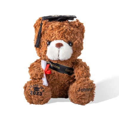 Ours en peluche de graduation avec nom personnalisé, ours de graduation avec insigne d'école, cadeaux de graduation pour amis/étudiants/jardin d'enfants