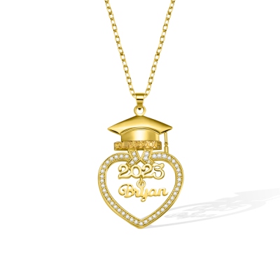 Collana di laurea a cuore con nome personalizzato, collana di cappello da scapolo in argento sterling 925, souvenir di laurea, regalo di laurea per laureati/figlia