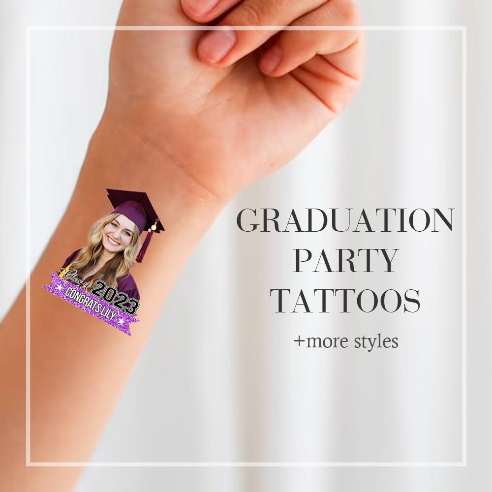 Personalized Photo & Name Glitter Tattoos, Congrats Class of 2023