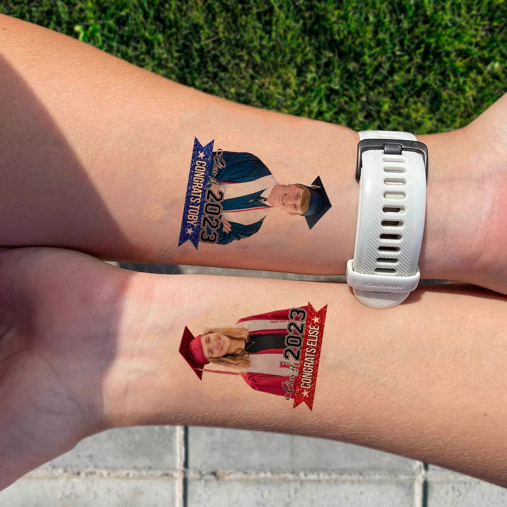Personalized Photo & Name Glitter Tattoos, Congrats Class of 2023