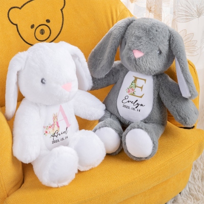 Personalized Initial Bunny Plush Toy, Soft Plush Baby Bunny, Cuddly Toy, Easter Gift, Baby Shower Gift, Gift for Kids/New Baby/Infants