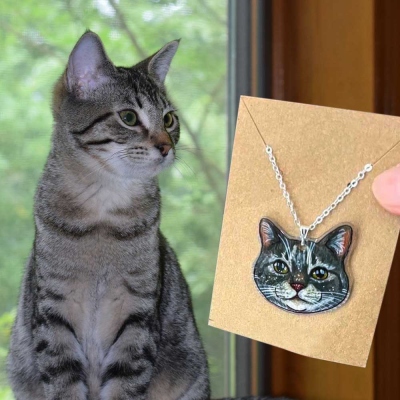 Custom Pet Portrait Necklace/Earrings/Keyring, Personalized Acrylic Cat/Dog Drawing Pet Jewelry, Animal Keepsake, Gift for Women/Girls/Pet Lover