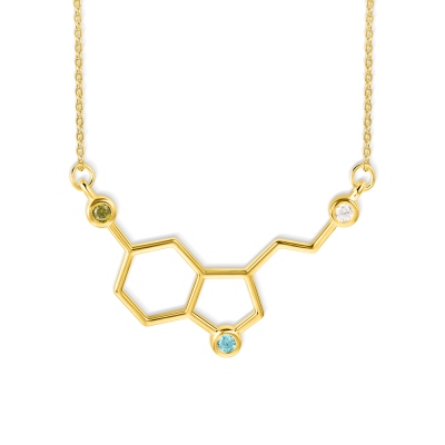 Custom Birthstones Serotonin Molecule Necklace, Sterling Silver 925 Science Jewelry, Molecule Pendant Doctor's Necklace, Gift for Mom/Her/Best Friend
