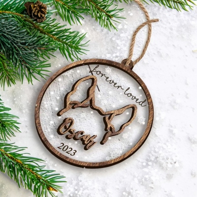 Ornamento commemorativo personalizzato per orecchie di cane, ornamento in legno personalizzato, decorazione per albero di Natale, accessori per cani, regalo commemorativo per cani, regalo per amante degli animali domestici/mamma del cane