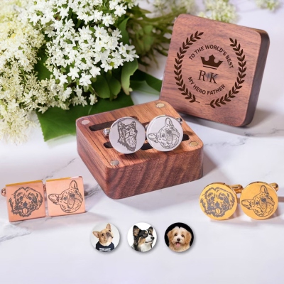 Custom Pet Portrait Cufflinks, Personalized Memorial Cufflinks, Groom Gift from Bride on Wedding Day, Pet Loss/Wedding Gift for Him/Pet Lover