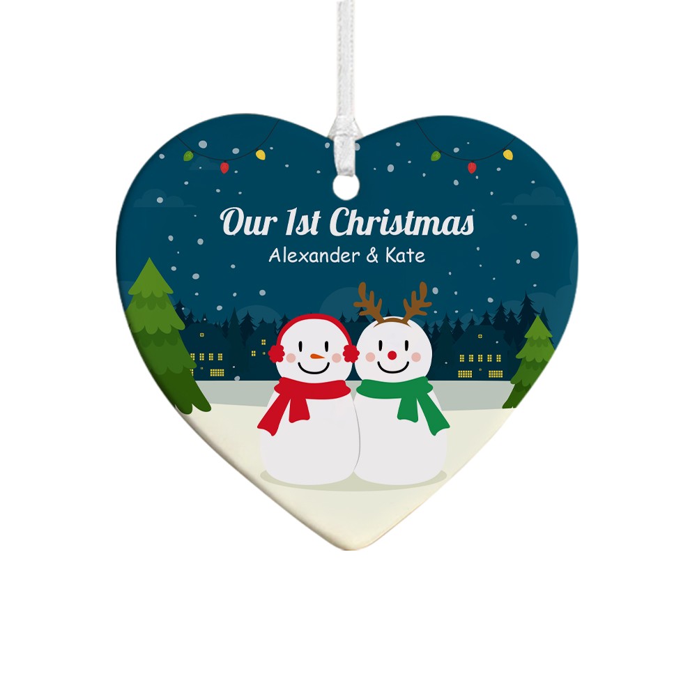 Gepersonaliseerde eerste kerstversieringen voor koppels, aangepaste naam en foto Sneeuwpoppaardecoraties, kerstcadeaus, cadeaus voor pasgetrouwden/koppels