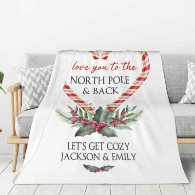 Personalized Candy Cane Blanket with Message, Custom Name Christmas Blanket, Christmas Decoration, Home Decoration, Christmas Gift for Family/Mom/Her