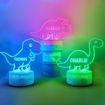 Luce notturna personalizzata per bambini con dinosauro, luce notturna a LED con nome personalizzato per l'arredamento della camera da letto dei bambini, regalo di compleanno/Natale per ragazzi o ragazze