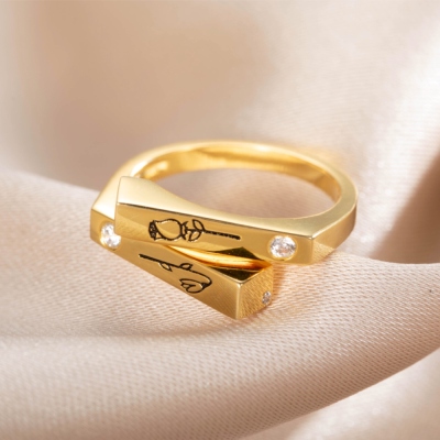 Anello personalizzato con 2 fiori portafortuna e pietre portafortuna, anello inciso da donna in argento sterling 925, regalo di compleanno/anniversario per le migliori amiche/sorelle/coppie