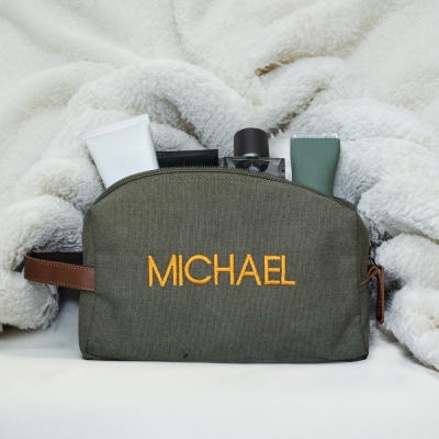 Personalized Men's Toiletry Canvas Bag, Men's Dopp Kit Travel Case, Embroidered Dopp Kit, Birthday/Father's Day/Wedding Gift for Him/Father/Groomsmen