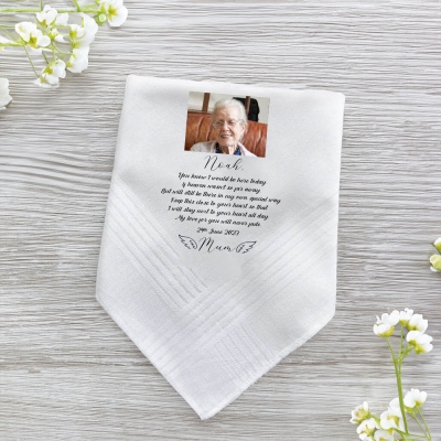 Personalisiertes Gedenktaschentuch mit Foto verstorbener Familienmitglieder, Erinnerungstaschentuch, liebevolles Erinnerungstaschentuch, Geschenk für Braut/Bräutigam