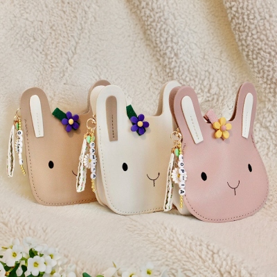 Anpassat namn Bunny Crossbody-väska för liten flicka, personlig crossbody-väska i läder, festpresent, påsk-/födelsedagspresenter till barn/småbarn/dotter