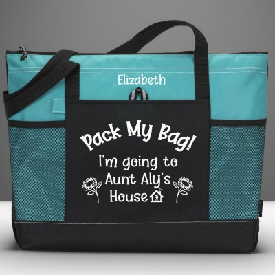 Sac fourre-tout pour enfant avec nom personnalisé, Pack My Bag I'm Going to Auntie's House, Grand sac de voyage avec poche en filet, sac de nuit, accessoire de voyage, cadeau pour les enfants