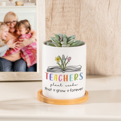Personalized Teacher Birth Flower Book Flower Pot, Teachers Plant Seeds That Grow Forever Pot, Room Decor, Teacher Appreciation Gift for Teacher