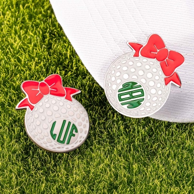 Personalisierter Golfhutclip mit rosa Schleife und Buchstabe, magnetischer Golfmarker aus Edelstahl, Golfaccessoire, Sportgeschenk für Golferin/Team/Trainerin