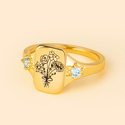 Bague personnalisée avec nœud de 1 à 6 fleurs de naissance avec 2 pierres de naissance, bague de bouquet délicate en argent sterling 925, cadeau d'anniversaire/fête des mères/Noël pour femme/elle