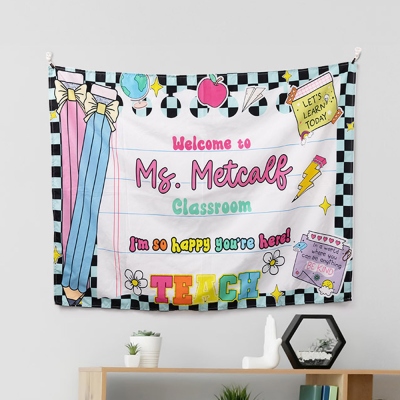 Personalized Welcome to My Classroom Banner, Custom Teacher Name Composition Notebook Tapestry, Classroom Decor, Back to School Gift for Teacher