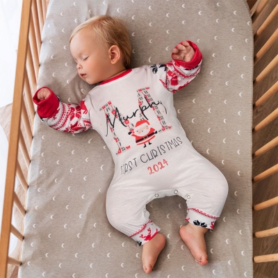 Personalized Baby's 1st Christmas Sleepsuit, Custom Baby Christmas Onesie with Name, Christmas Outfit, Christmas Gift for Newborn/Infant/Toddler