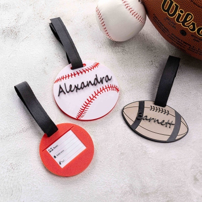 Personalized Name Sports Luggage/Handbag/Backpack/Bag Tags, 3D Printed Pickleball/ Baseball/Softball/Basketball Luggage Tags, Gift for Sports Lover