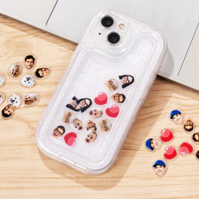 Personalisierte Shaker-Telefonhülle mit Schüttelanhängern, Personalisierte Gesichtsfotos-Telefonhülle mit Herzanhängern, Einzigartige Mädchenhülle für iPhone, Geschenk für Sie/Familie