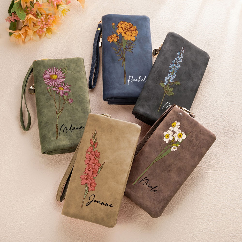 Personalized birth flower wallet