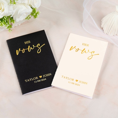 Personalized Gold Foil His and Her Vow Books, Wedding Vow Books of Bride and Groom, Vow Booklets Set, Engagement/Wedding Gifts for Couple/Newlyweds