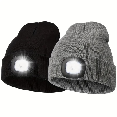 LED Beanie Hat with Light, USB Rechargeable Headlamp Knitted Hat for Hunting, Hiking, Cycling, Camping, Walking, Running