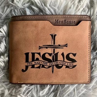 Men's PU Leather Simple Wallet with Jesus Pattern