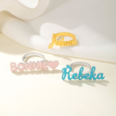 Custom 3D Bubble Name Ring with Heart, Cute Multiple Color Initial Ring, Dainty Jewelry, Valentine's Day/Anniversary/Birthday Gift for Women/Girls