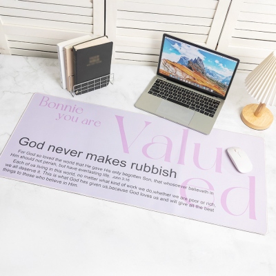 Custom Name You Are Valued Mouse Pad with Bible Verse, Solid Color Non-slip Desk Mat, Computer Laptop Accessories, Christian Gift for Family/Friends