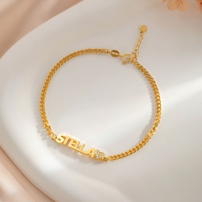 Bracciale con nome personalizzato con cuore/stella, bracciale con catena a maglie con iniziali, regalo di compleanno/anniversario/San Valentino per lei