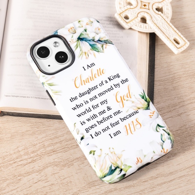 Custom Name I Am the Daughter of a King Phone Case, Floral Inspirational Bible Verses TPU Phone Case for iPhone, Christian Gift for Her/Mom/Women