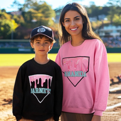 Custom Name Baseball Ice Cream Drip Shirt, Baseball T-shirt/Sweatshirt/Hoodie for Adults and Kids, Sports Gym Outfit, Gift for Baseball Lovers/Fans