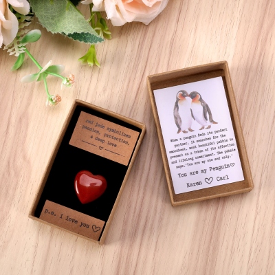 Personalized Names You Are My Penguin Red Love Pebble Small Gift Box with Cards, Anniversary/Valentine's Day/Wedding Gift for Couple/Newlyweds
