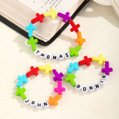Personalized Name Beaded Cross Bracelet, Colorful Adjustable Name Bracelet, Birthday/Baby Shower/Christening Gift for Newborns/Toddlers/Adults